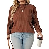 VISLILY Womens-Plus-Size-Tops Trendy Mock Neck Casual Long Sleeve Shirts Lightweight Knit Sweaters Tunics Pullover Blouses