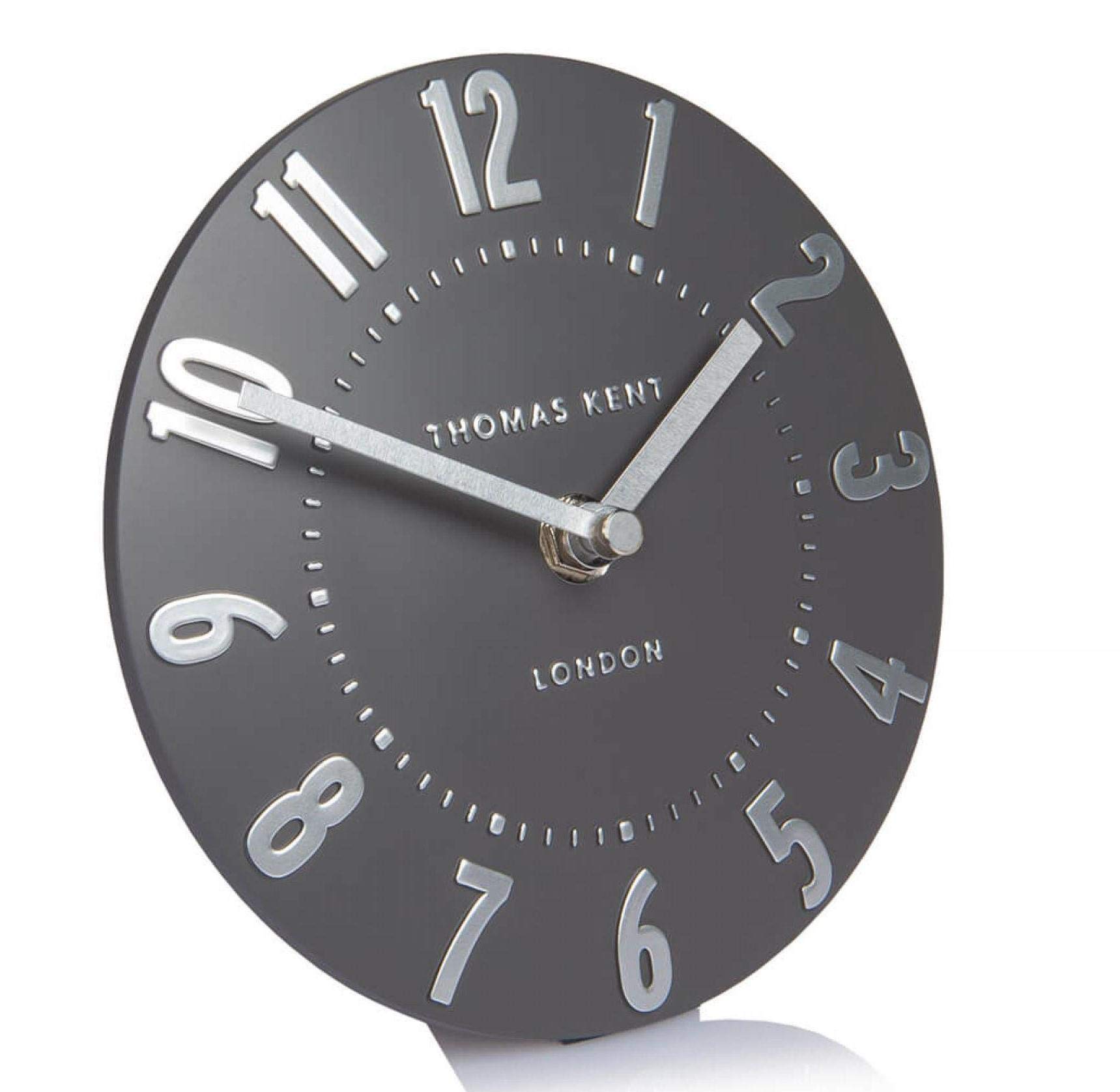 Thomas Kent Mulberry Design Mantel Clock in Graphite Silver - 6" London - Modern Minimalistic Round Wall Clock