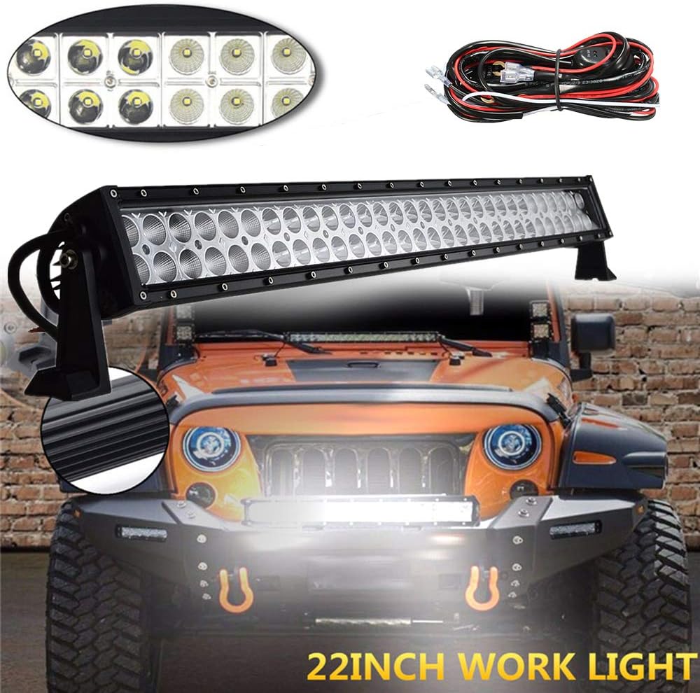 Willpwer 22 Inch 120W LED Light Bar Straight Spot Flood Combo Off-road ATV SUV Truck Boat LightBar Led Fog Lights with 10ft 12V Wiring Harness Kit