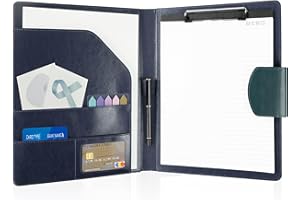 AGOER A4 Leather Padfolio Portfolio Organizer Binder,A4 Business Interview Legal Document Folder with Magnetic Closure Cover,Resume Folder with Luxury Papers,Sticky Tabs,Pen for Men Women(Navy Blue)