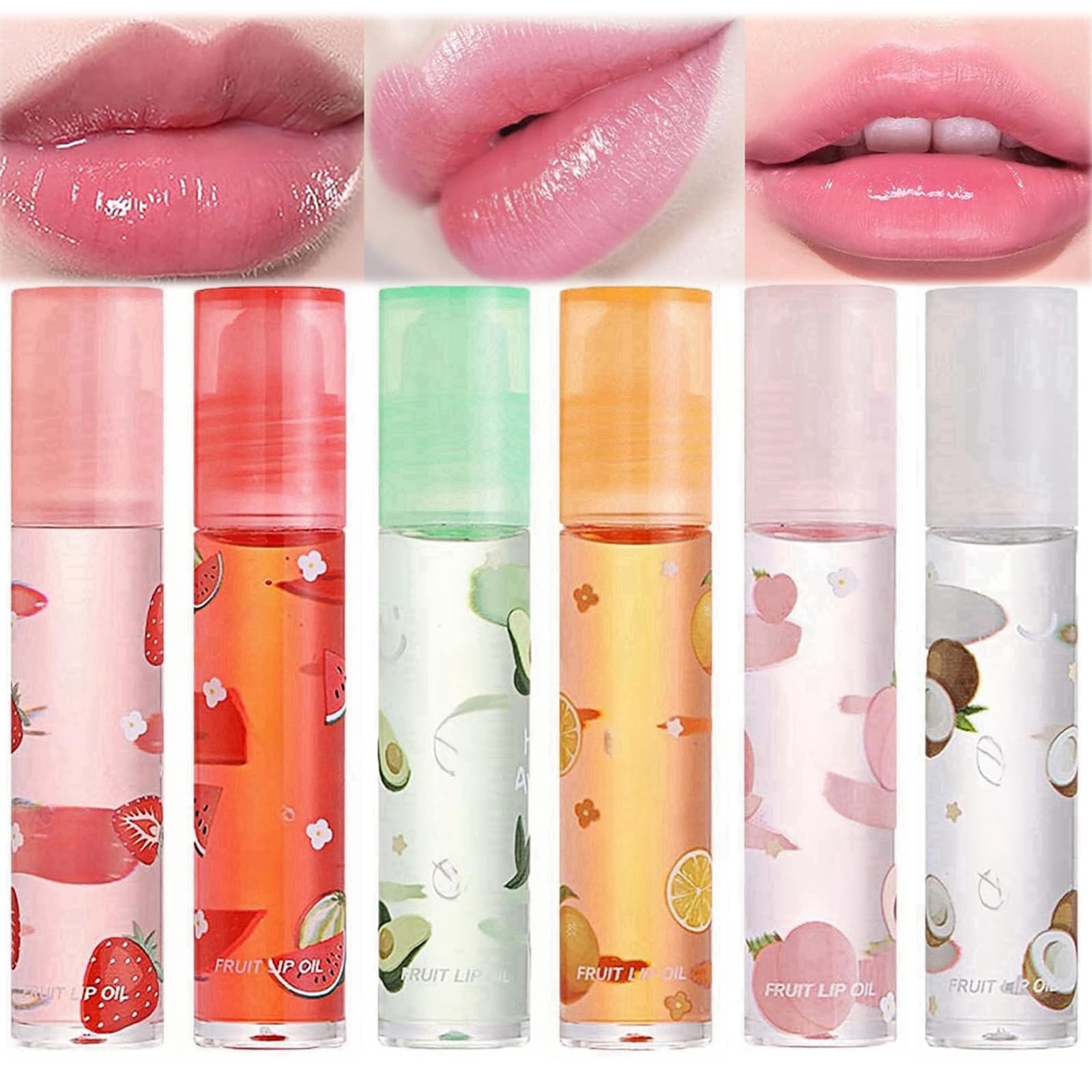 6PCS Hydrating Lip Oil Roll-On Set - Fresh, Transparent & Moisturizing Lip Glazes for Complete Lip Care, Keep Lips Plump with Moisturizing Oil Roll-On