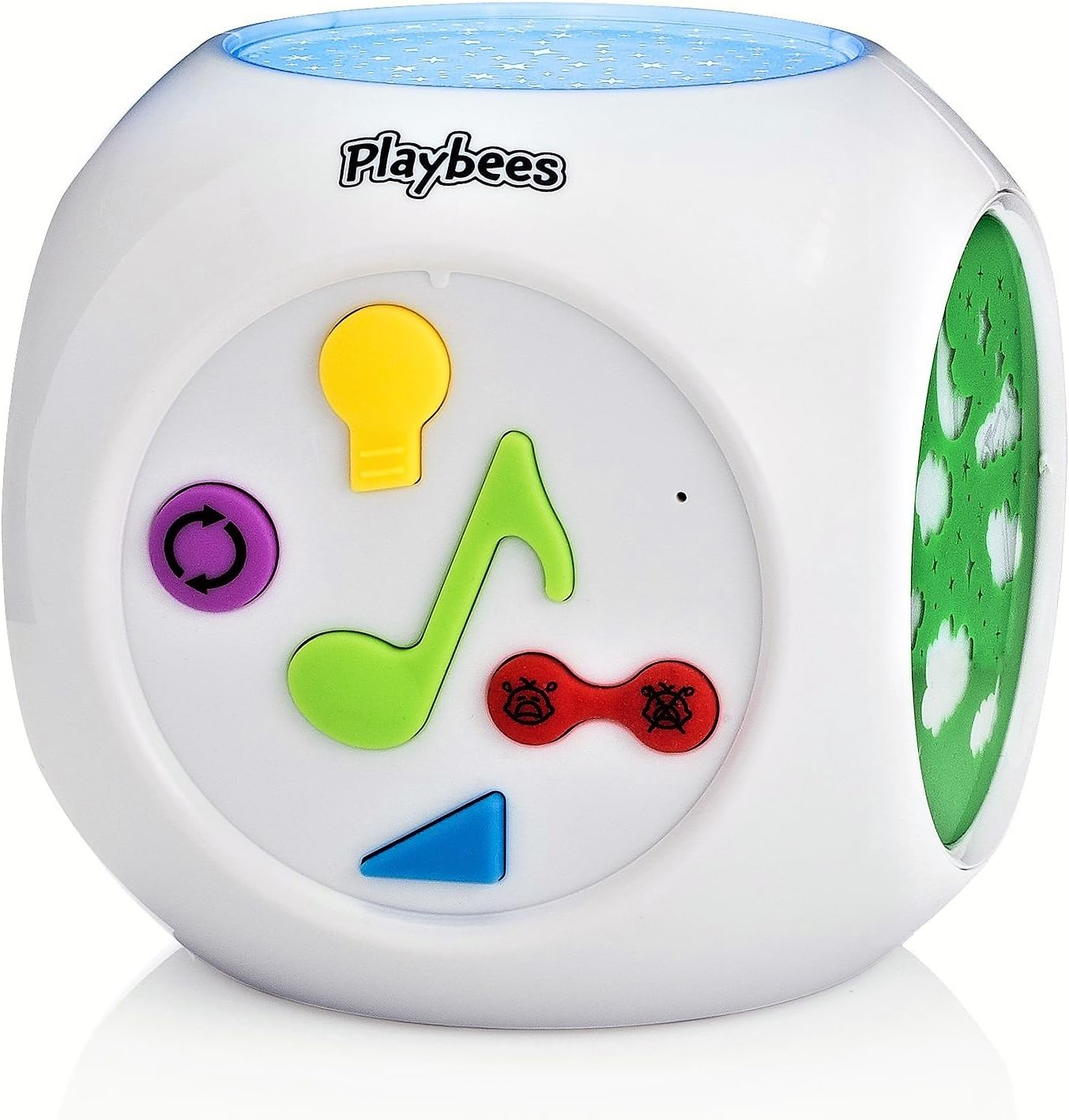 Playbees Baby Sound Machine & Star Projector Night Light, Cry Detecting Nursery Shape Projection Lamp with Soothing Nature Music, 10 Classic Lullabies, and Auxiliary Cord for Playing Music, White