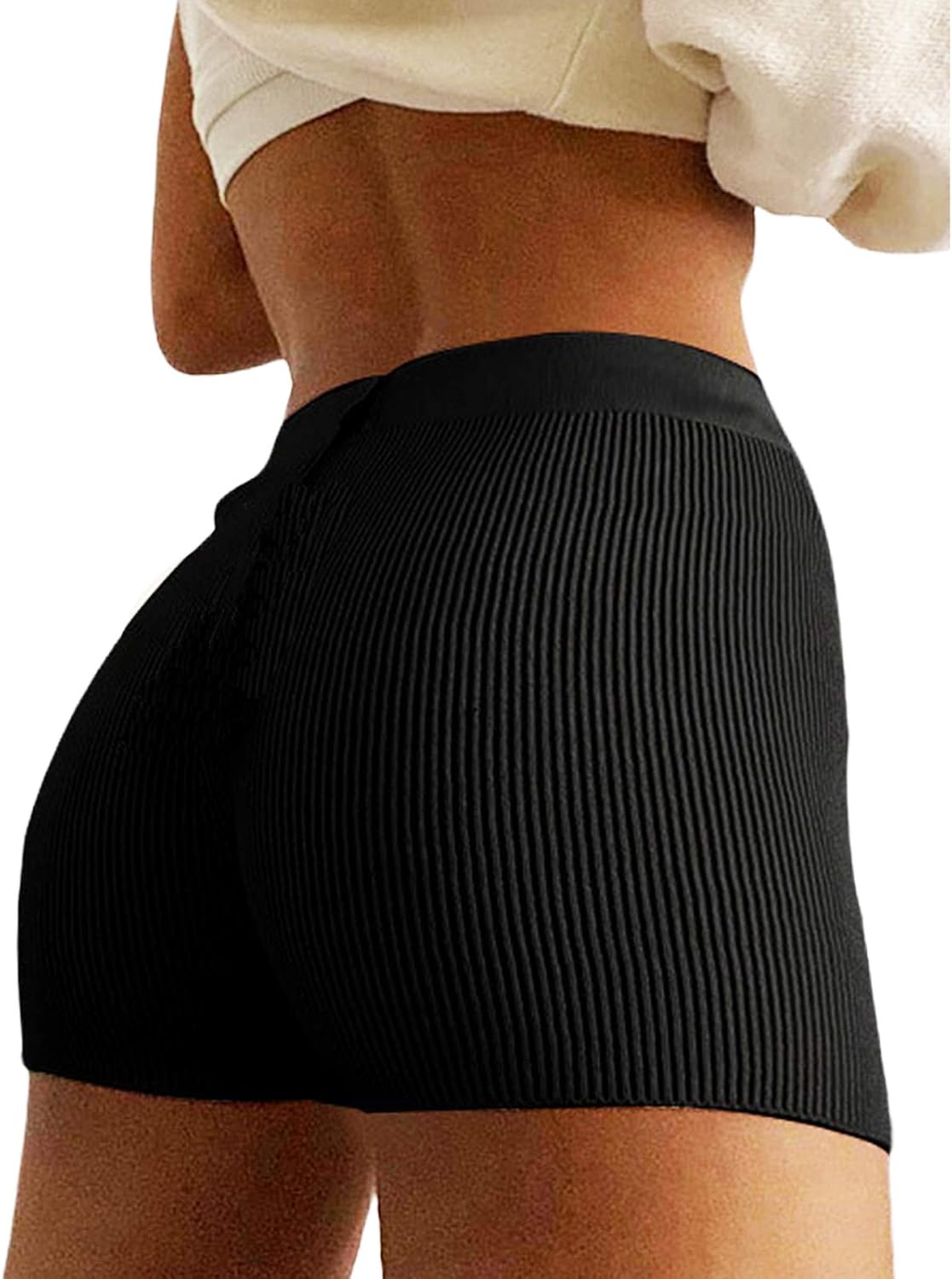 Women Cotton Safety Short Pants Ribbed Knit Basic Stretch Sports Shorts