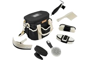 HDYEGY 8Pcs Horse Grooming Kit,Horse Brush Set Equine Care Cleaning Kit with Organizer Tote Bag, Tack Room Supplies Set for G