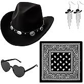 ZhouBoat 4Pcs Western Cowboy Hats for Women Cowgirl Hat Earrings Glasses Bandana Set for Rodeo Outfit