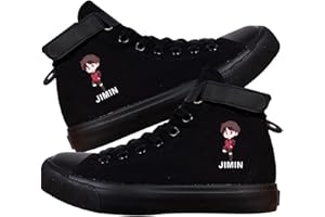 DHSPKN Kpop Jungkook Shoes Jimin High Top Sneakers Cartoon Image J-Hope Rap Monster Jin SUGA V Signature Canvas Shoes