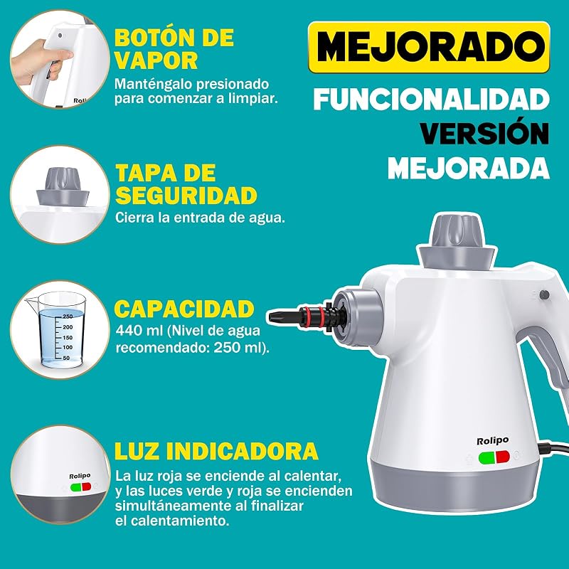 Limpador a vapor portátil de pressão com 12 acessórios e fechadura de segurança, pistola a vapor doméstica multifuncional para limpeza de cozinha, casa de banho, juntas, janelas e gordura