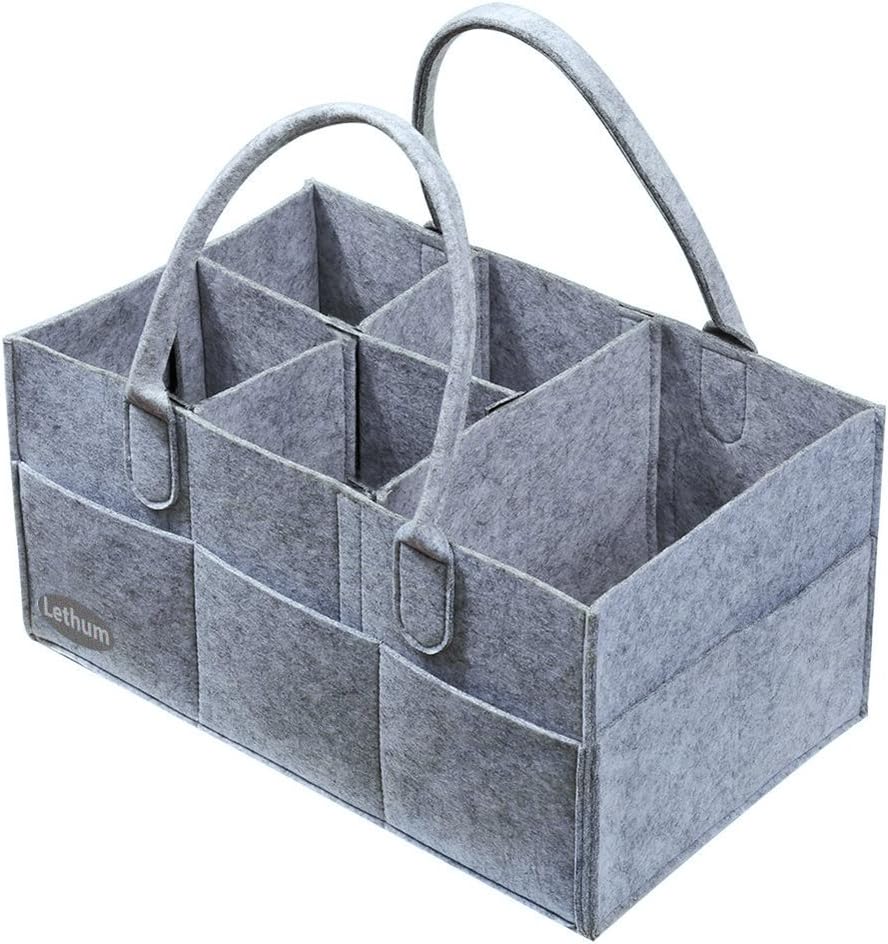 Lethum Large Diaper Caddy with Removable Compartments, 16 x 10 x 8 - Portable Nursery Storage Bin and Car Organizer for Diapers Wipes Toys Changing Pad Basket