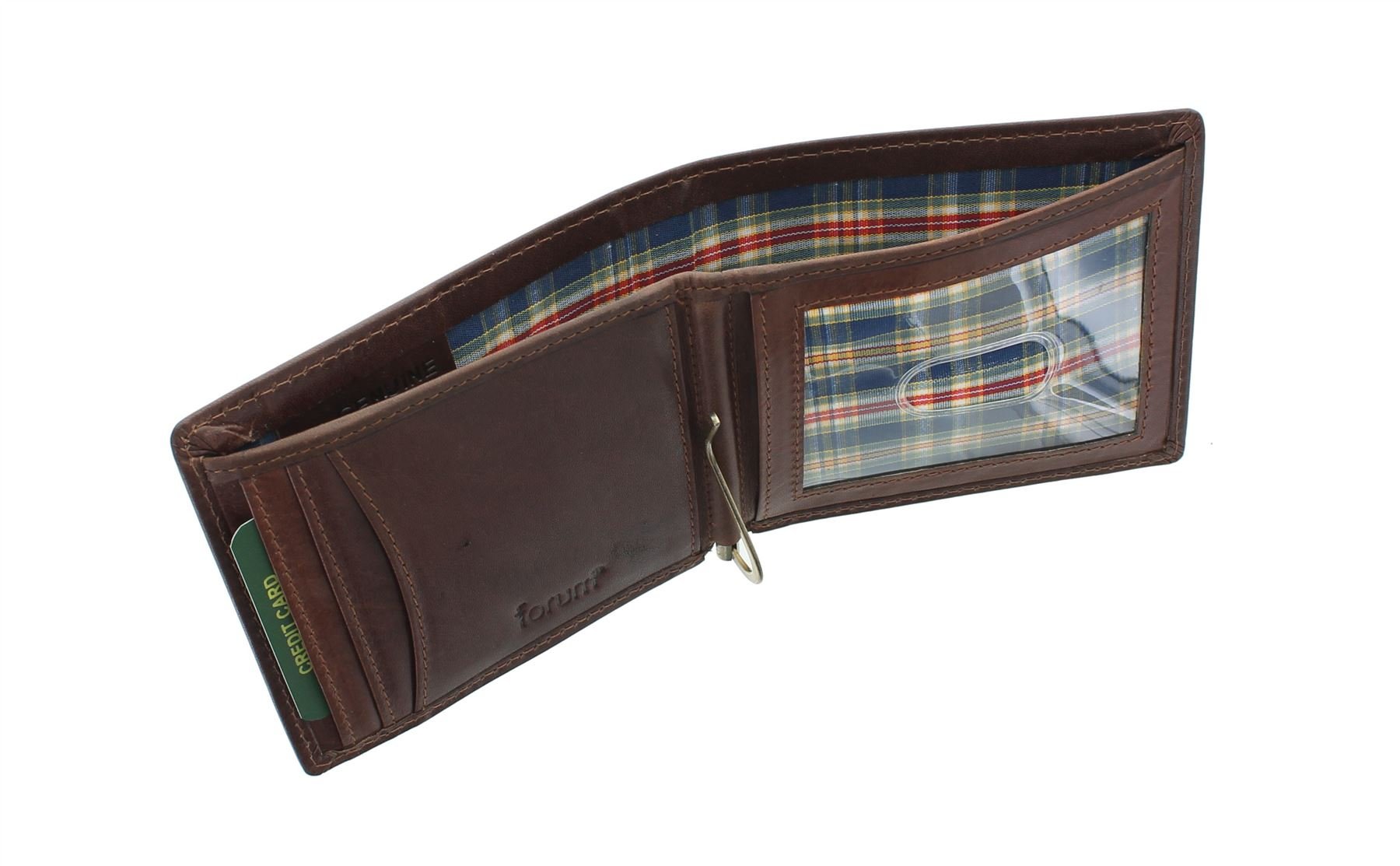 florentino Windsor Collection Leather Bi Fold Wallet with Money Clip 7045 Brown