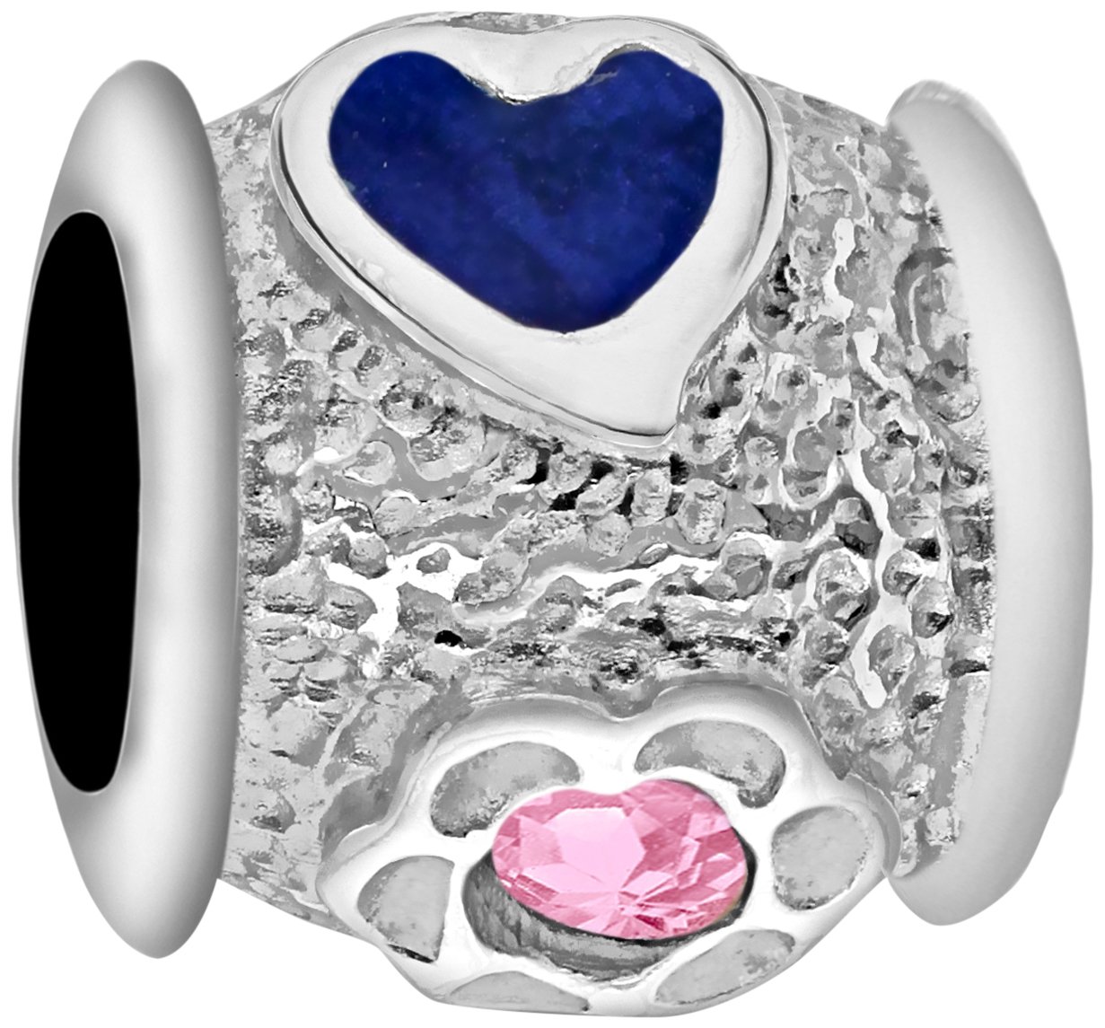 Tuscany Silver Women's Sterling Silver Pink CZ and Blue Enamel Patterned Bead