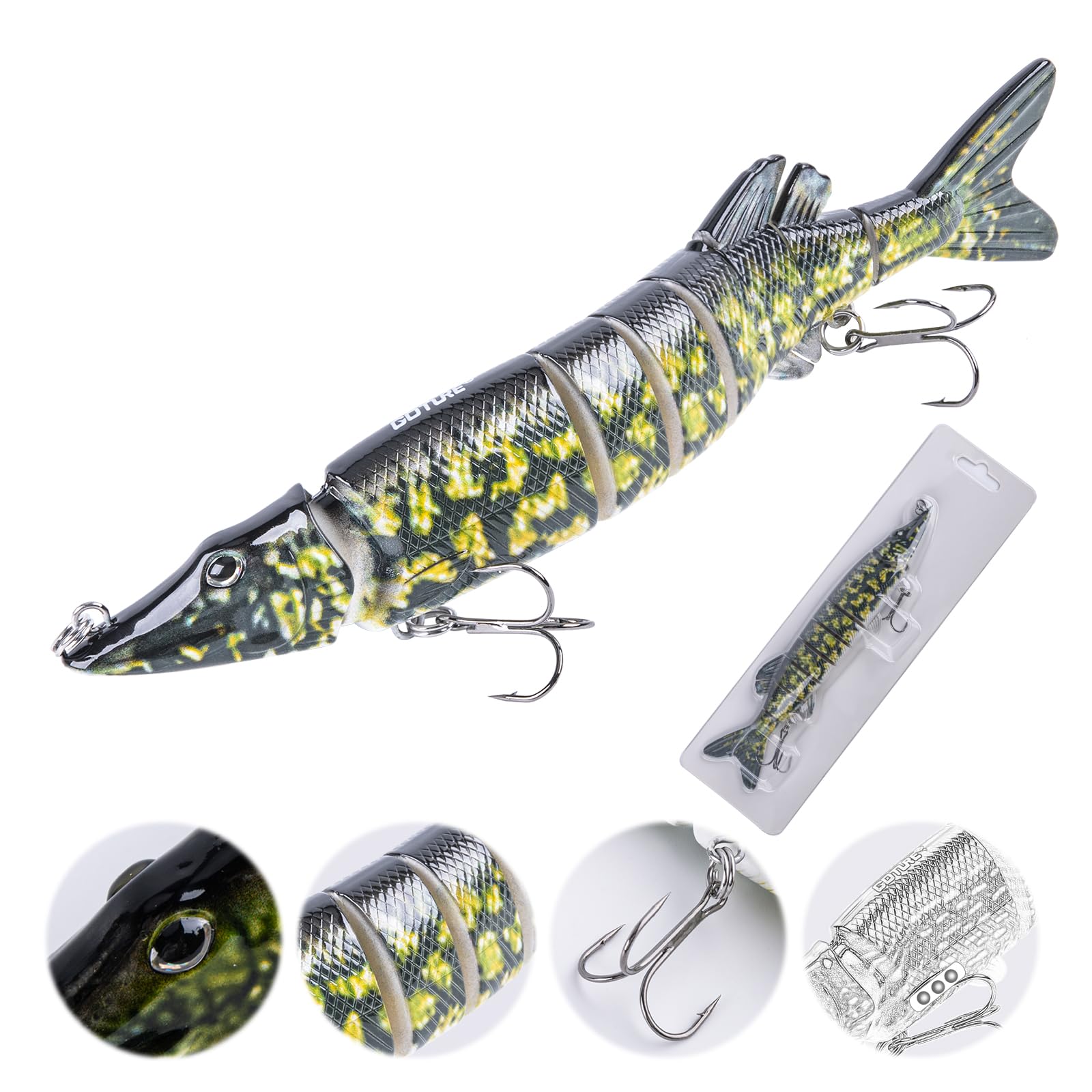 Goture 1 Pc Slow Sinking Bass Fishing Lure, Fishing Lures for Freshwater and Saltwater, Lifelike Swimbait for Bass Trout Crappie, Slow Sinking Bass Fishing Lure, 5 Inches Style A
