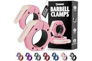 DMoose Fitness Barbell Clips 2" (Pair) - Quick Release Olympic Barbell Clamps with Anti Slip TPR Lining - Barbell Collars for Secure Weightlifting & Powerlifting (Pink & White - Magnetic)