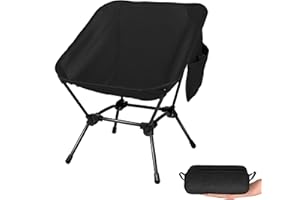 TOBTOS Ultralight Camping Chair, Portable Durable Folding Chair with Carry Bag and Side Pocket for Outdoor Camp, Travel, Beach, Picnic, Hiking, Backpacking (Black)