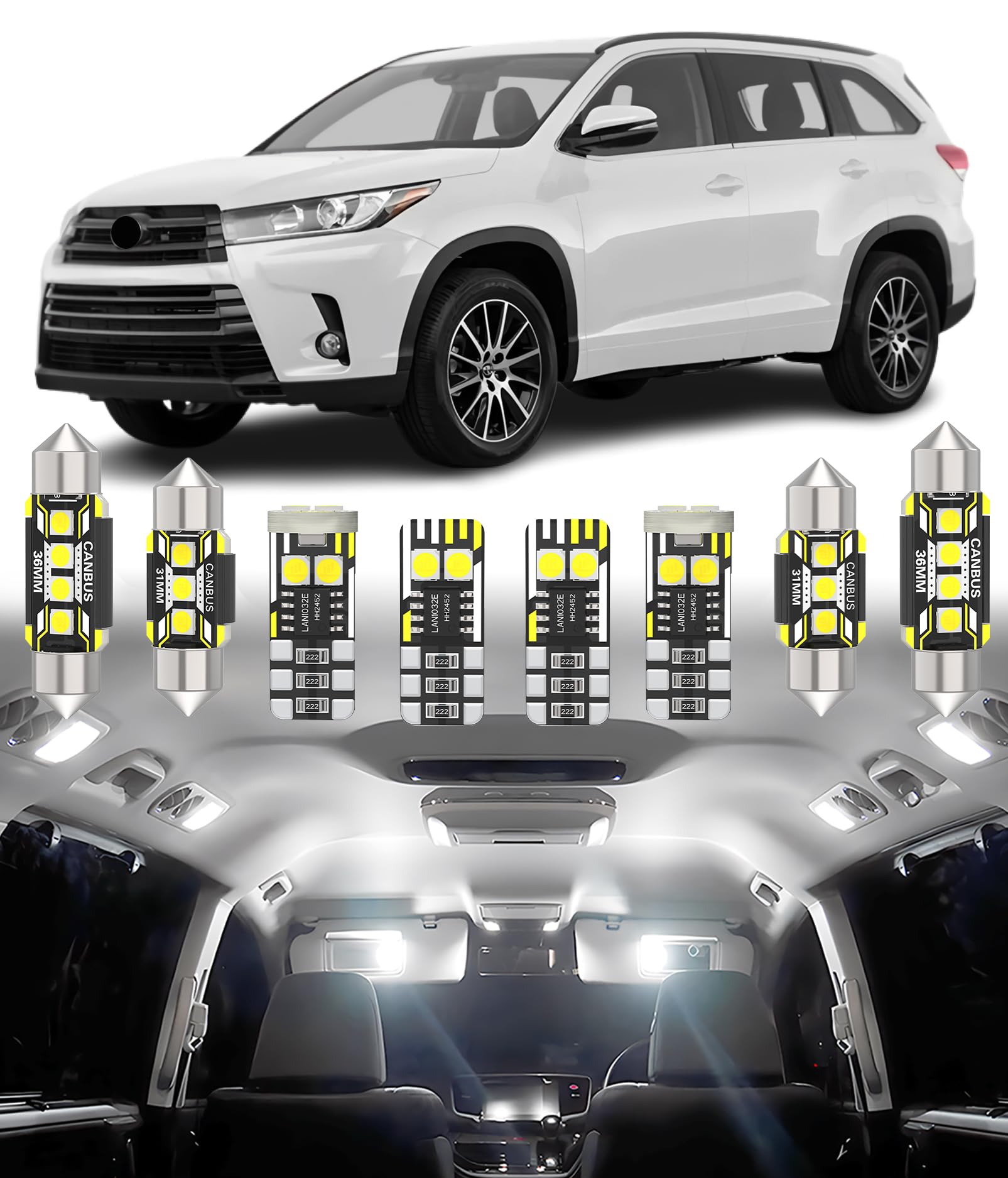 Photo 1 of BMT xms Car Interior LED Light Replacement for Toyota Highlander 2014-2019,6000K Super Bright Interior Light Bulbs Package, 13pcs