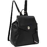 Tommy Hilfiger Gia II Gifting Hang Tag Medium Envelope Flap Backpack w/Hangoff-High Shine Saffiano PVC Black One Size