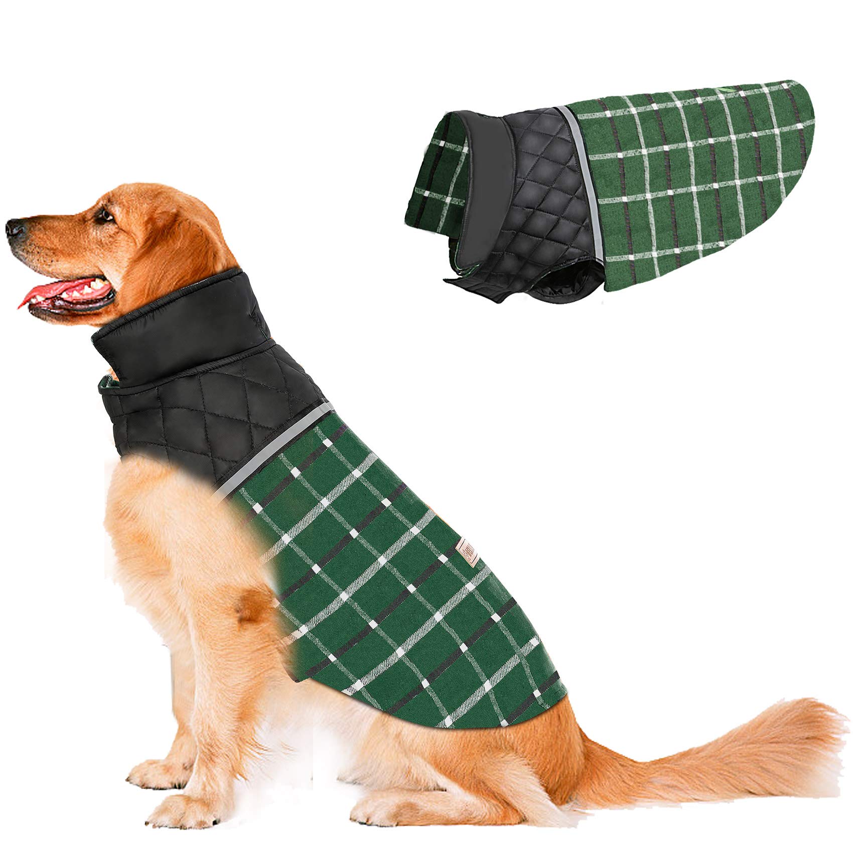 BESAZW Dog Jacket Winter Coats for Dogs Coat Sweater for Cold Weather Reversible Waterproof Warm Dog Sweaters for Small Medium Large Dogs,Green L