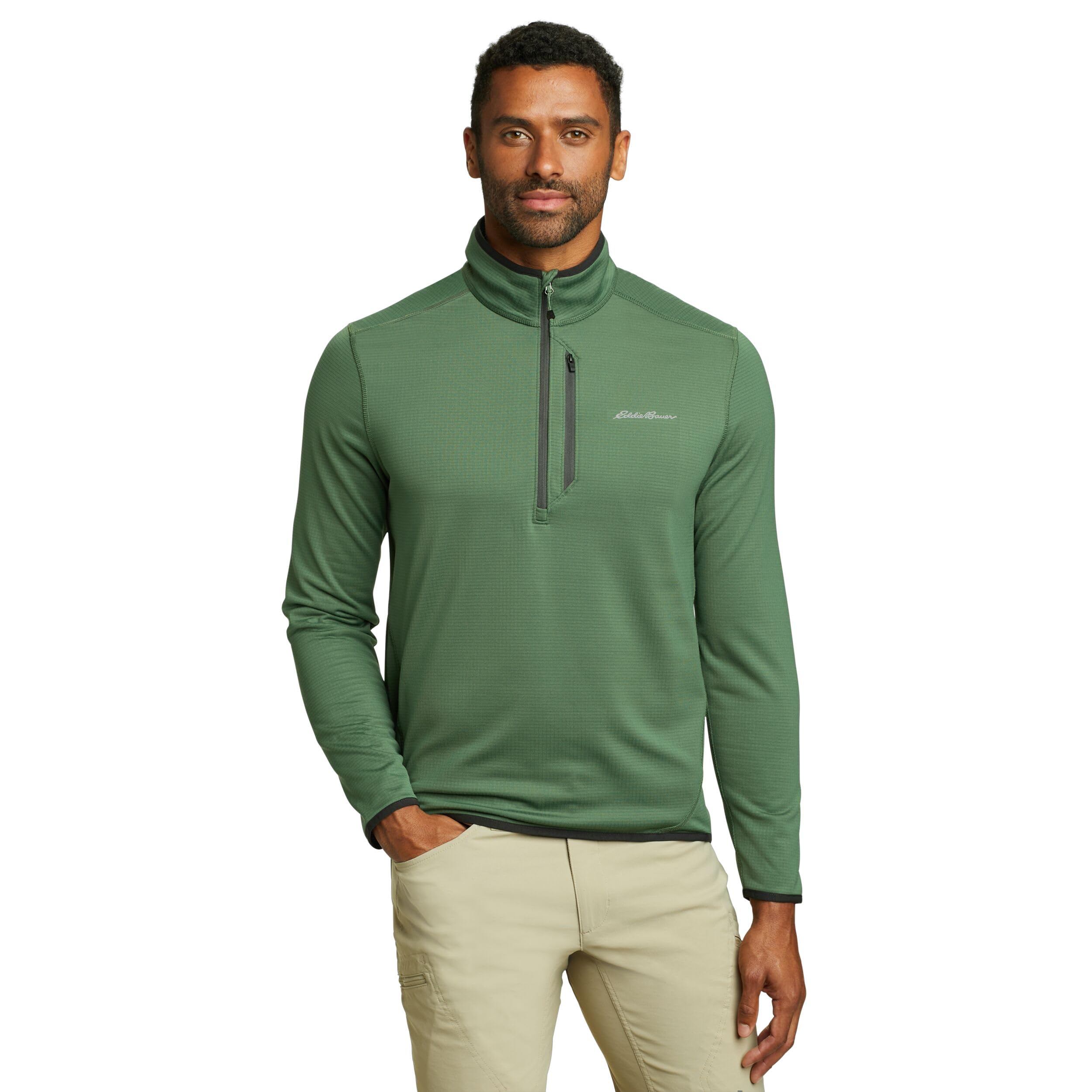 Eddie Bauer Men’s Regular Fit Activator Grid Long-Sleeve Half-Zip Fleece, Irish Green, Large