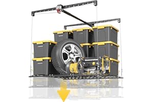 KOKORACKER Overhead Garage Storage Rack, 4x4 Ft Garage Ceiling Storage Lift, Heavy-Duty Ceiling Mounted Garage Storage Lift System for Garage Organization, 250lbs Weight Capacity, Matte Finish