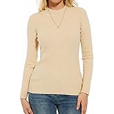 Biffxeu Womens Long Sleeve Mock Neck Sweater Ribbed Knit Top Mock Turtleneck Pullover Casual Fitting Jumper Sweater Top
