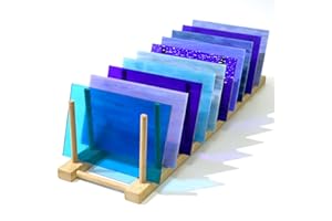 wecrejoni 12 Sheets Variety Stained Glass Sheets Pack, 4 x 6 inch Large Cathedral Glass Mosaic Tiles for Crafts, Blue Series (Transparent/Opaque）
