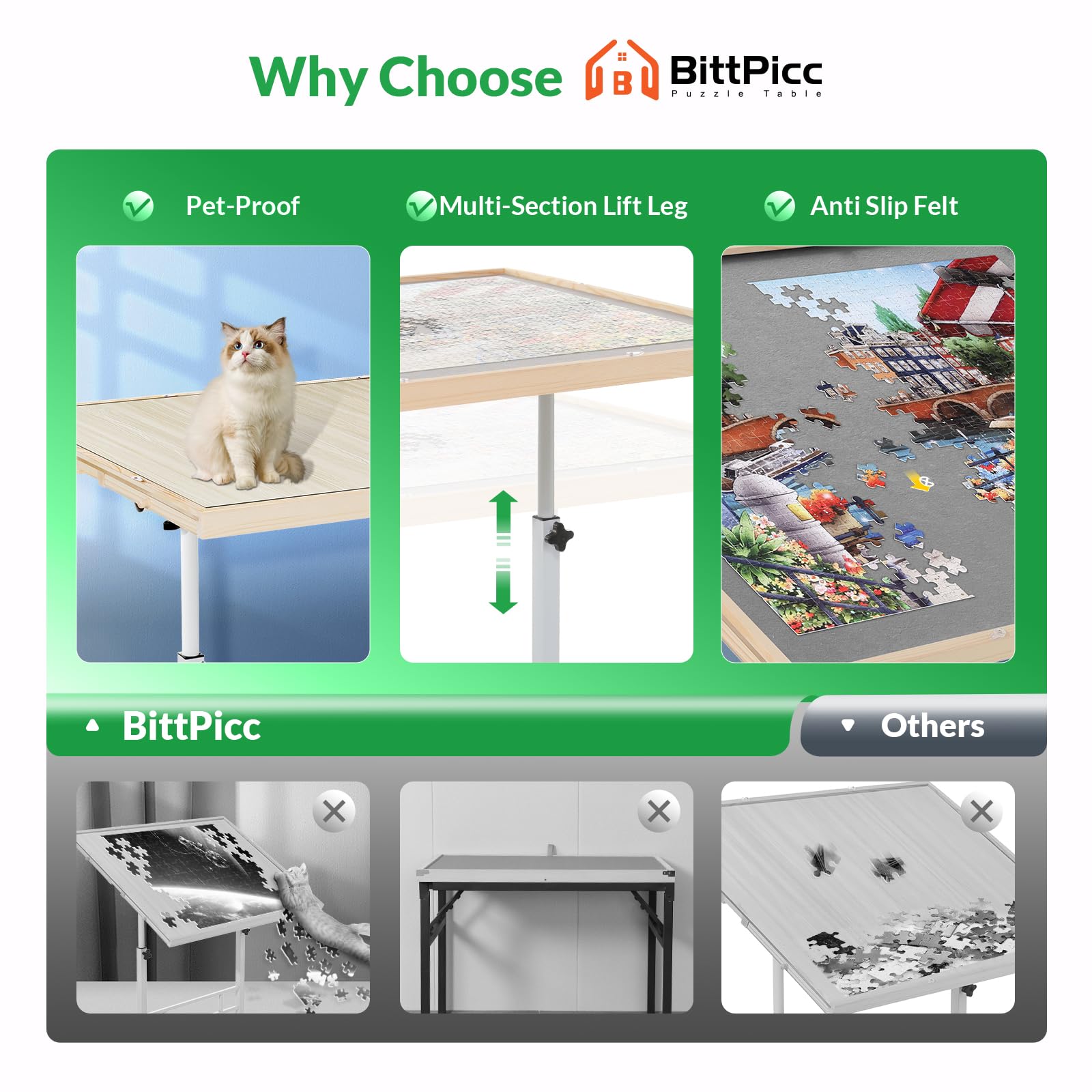 Puzzle Table with Drawers for Adults 1500 Pieces Angle & Height Adjustable Jigsaw Puzzle Table with Metal Legs 35