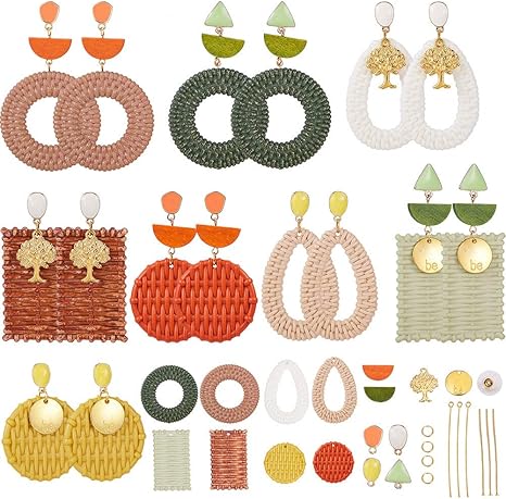 Amazon Sunnyclue Diy 8ペアエナメルスタッドイヤリングウッドビーズボヘミアンラタンドロップダングルイヤリングキットを作る籐織り イヤリングジュエリー作り方フープイヤリング アクセサリーパーツ 通販