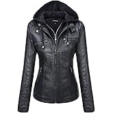 Tanming Womens Faux Leather Jacket Hooded Moto Biker Coat Outerwear Fall Fashion Outfits Winter Clothes