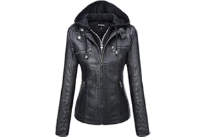 Tanming Womens Faux Leather Jacket Hooded Moto Biker Coat Outerwear Fall Fashion Outfits Winter Clothes