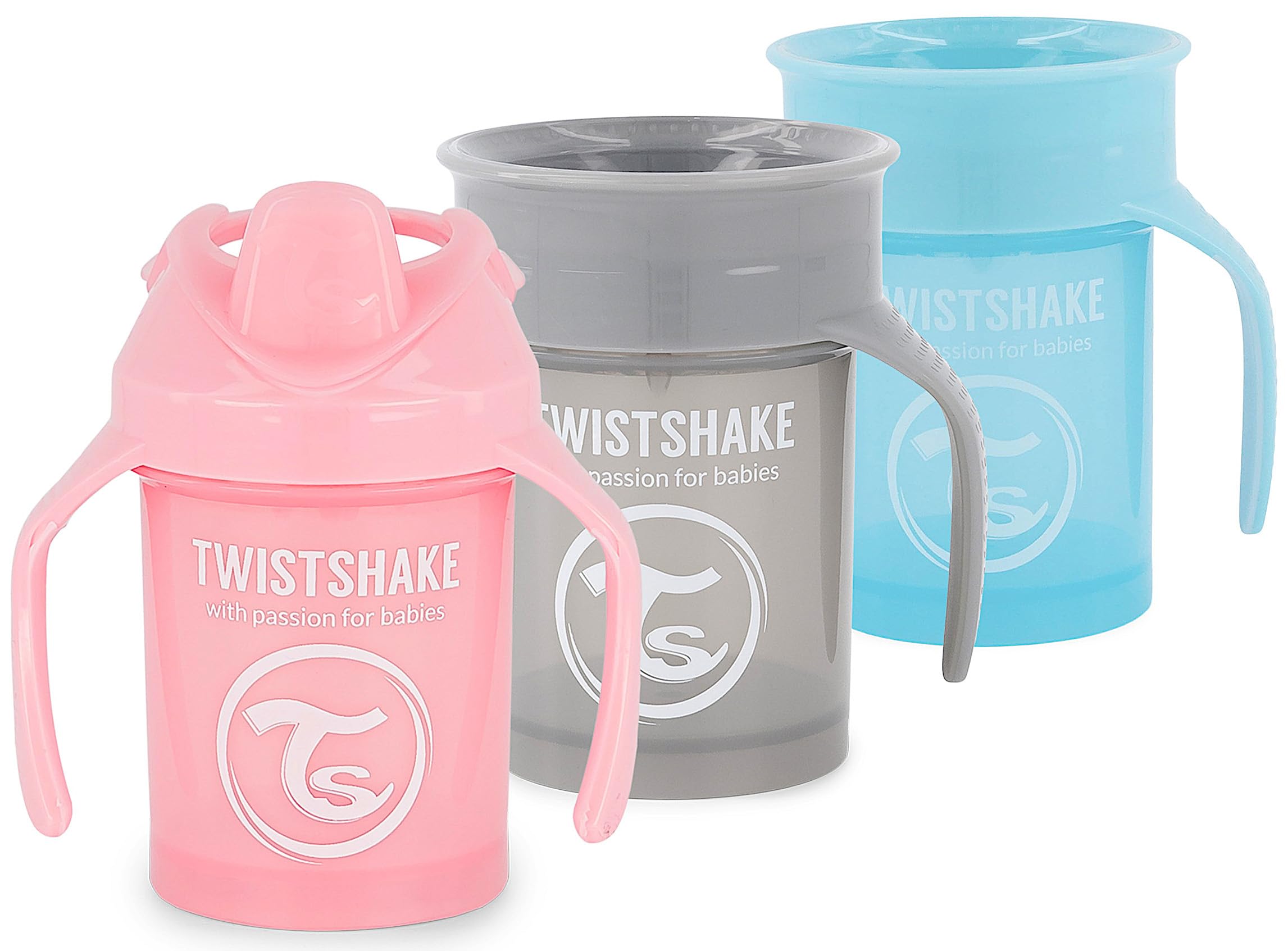 Twistshake Baby Sippy Cup Set - 3-Piece | 2X Cups 360-1x Mini Cup | Leak-Proof Toddler Cup | Drinking Cup Set for Children | Kids Training Cup | BPA Free | 4 Months + | Pink Blue