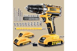 Cordless Drill, 21V Electric Drill Set, 2 x 2.0Ah Power Pack Electric Screwdriver, 2 Speed 42Nm Power Drill Driver, 25+1 Torq