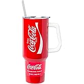 Silver Buffalo Coca-Cola Logo Stainless Steel Tumbler with Handle, Fits in Standard Cup Holder, 40 Ounces