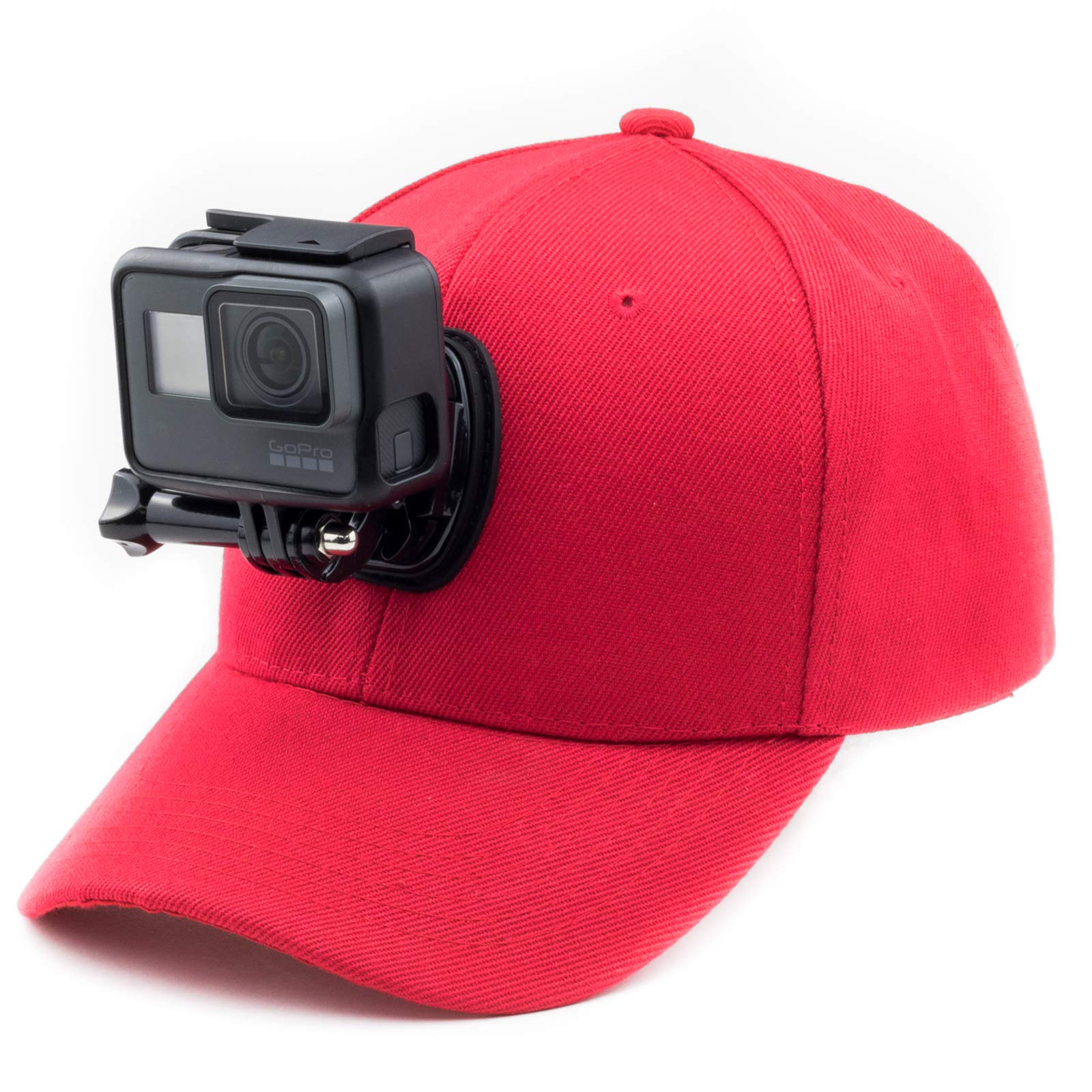 Digicharge Baseball Cap Hat with Action Camera Holder Mount Bracket Compatible for GoPro Max 2 Lit Hero Hero13 13 / DJI Osmo Action 5 / Akaso Apexcam Crosstour Campark Apeman Camkong Victure Cam Red