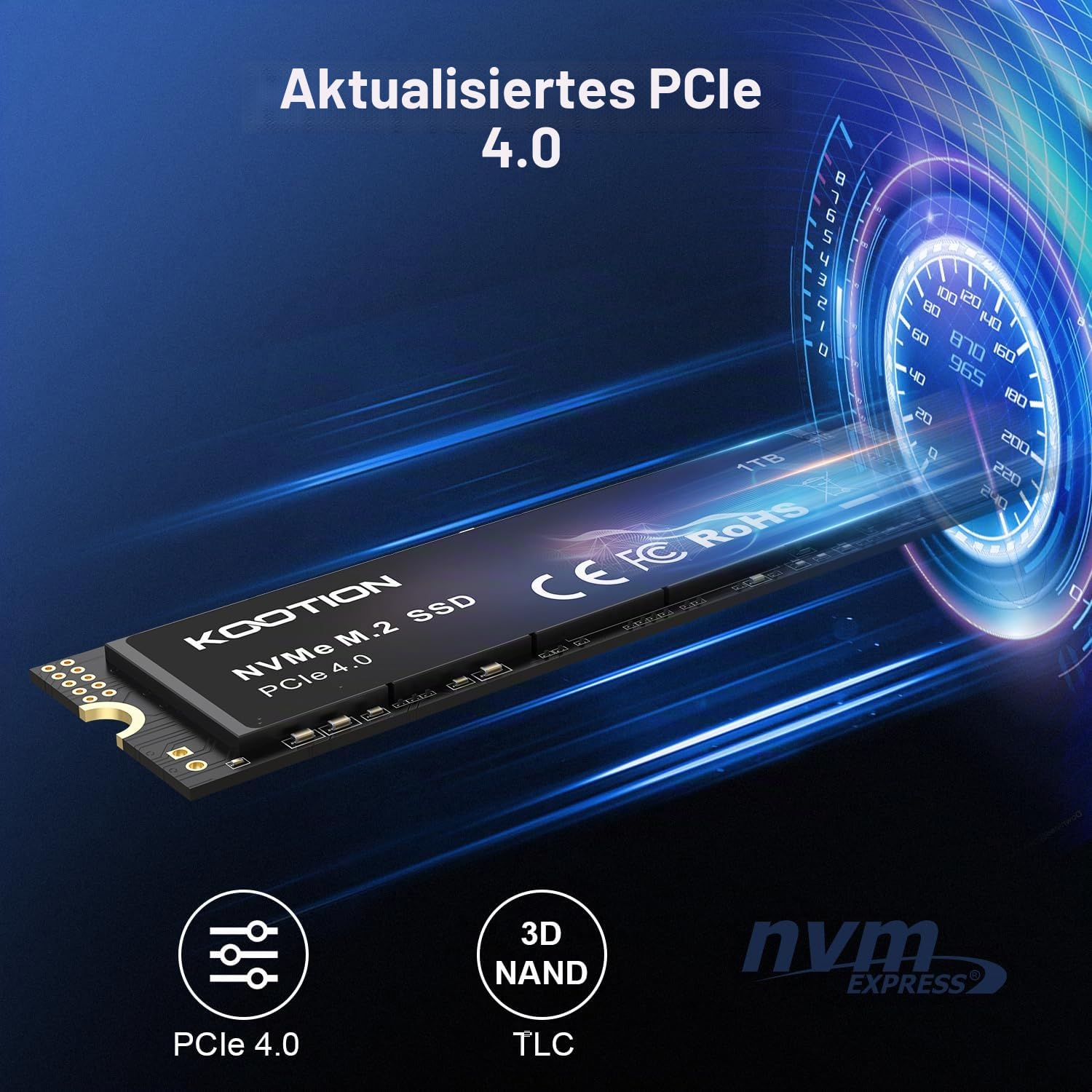 KOOTION SSD 1TB Nvme SSD PCIe 4.0 Interne Festplatte 5200MB/s Lesen, 4500MB/s Schreiben, 1 TB SSD 3D NAND Flash Interne Solid-State-Laufwerk für PS5, Programme, Gaming und Videoschnitt 4