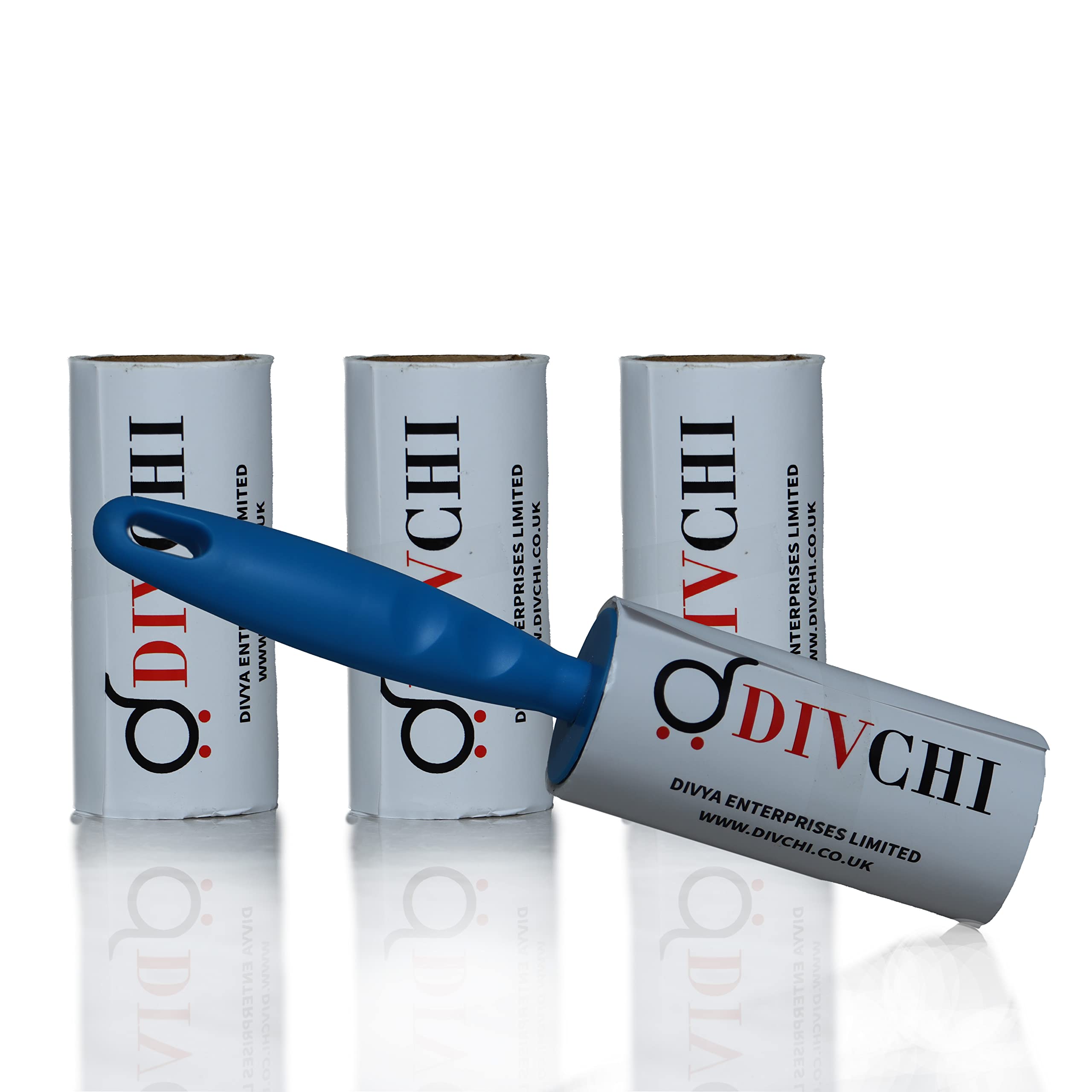 DIVCHI Lint Roller+4 Refill Sticky Replacement Heads Easily and Quickly removes animal fur, hairs, dust and fluff from garments, furniture, carpet, and car seats (1 handle 4 rolls)