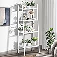 STERREN Ladder Plant Stand, White Metal Leaning Display Shelves, 4 Tier Bookshelf Bookcase Multiple Flower Pot Holder for Living Room Bedroom Small Space Organizer Rack Home Decor