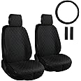 ENOGE Linen Car Seat Covers Front Seat Covers Breathable Cloth Fabric Car Seat Protector Universal Fit Most Automotive, Van, SUV, Trucks(Black, 2 Front Set)