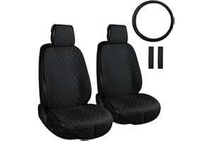 ENOGE Linen Car Seat Covers Front Seat Covers Breathable Cloth Fabric Car Seat Protector Universal Fit Most Automotive, Van, SUV, Trucks(Black, 2 Front Set)