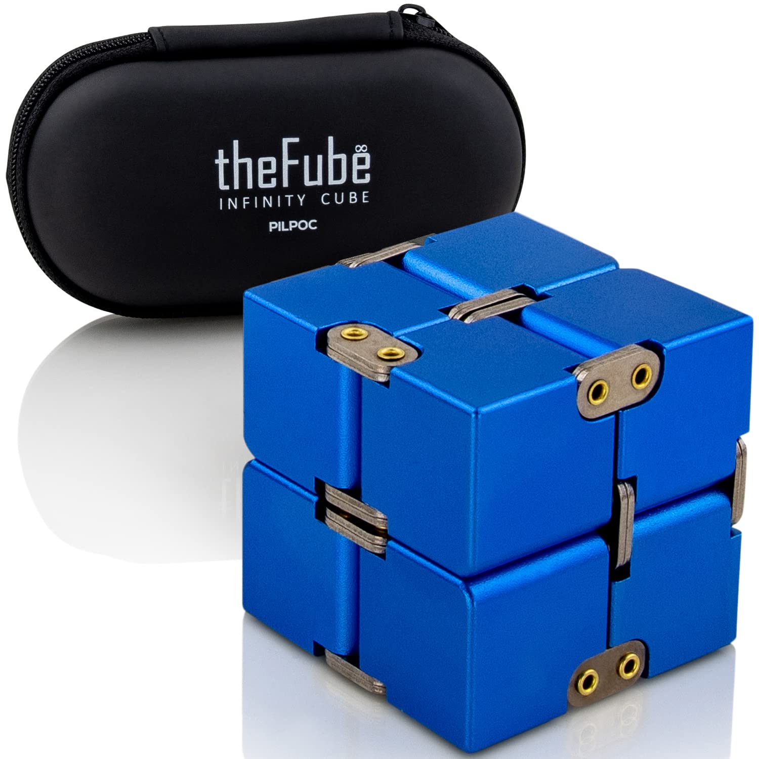 PILPOC theFube Infinity Cube Fidget Desk Toy - Premium Quality Aluminum Infinite Magic Cube with Exclusive Case, Sturdy, Heavy, Relieve Stress and Anxiety, for ADD, ADHD, OCD (Blue) — image 1