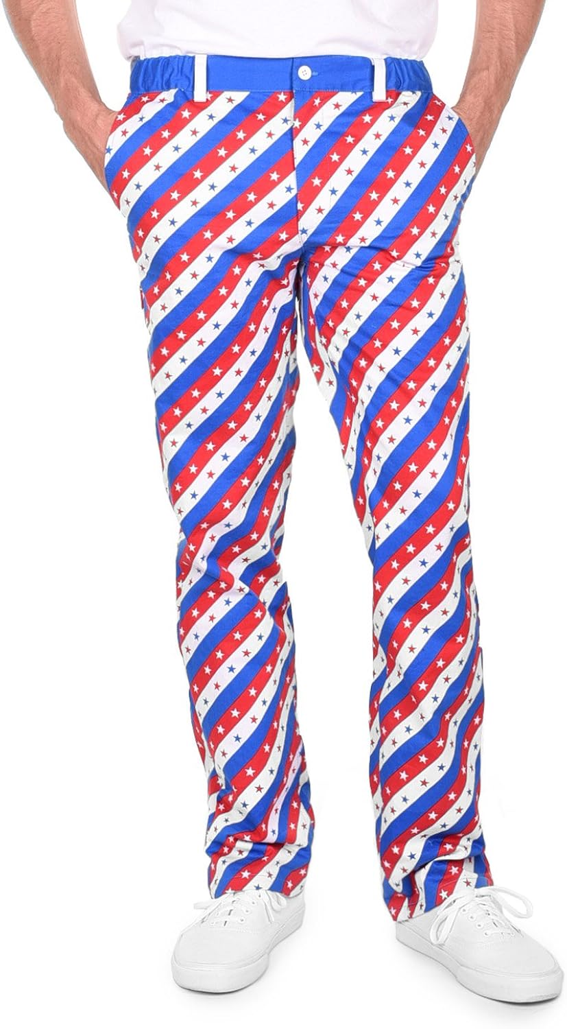 Tipsy Elves Men's Red White and Blue Patriotic USA Pants Bottoms (Large