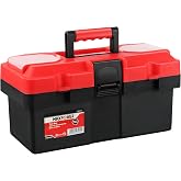 MAXPOWER Small Tool Box, 14-inch Plastic Tool Boxes with Handle | Removable Tray with Dual Lock Secured, Red Toolbox for Home