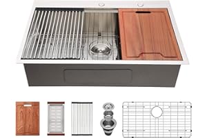 Lordear Kitchen Sink Drop In 28x22 Topmount 16 Gauge Stainless Steel Single Bowl Ledge Workstation Kitchen Sink Basin