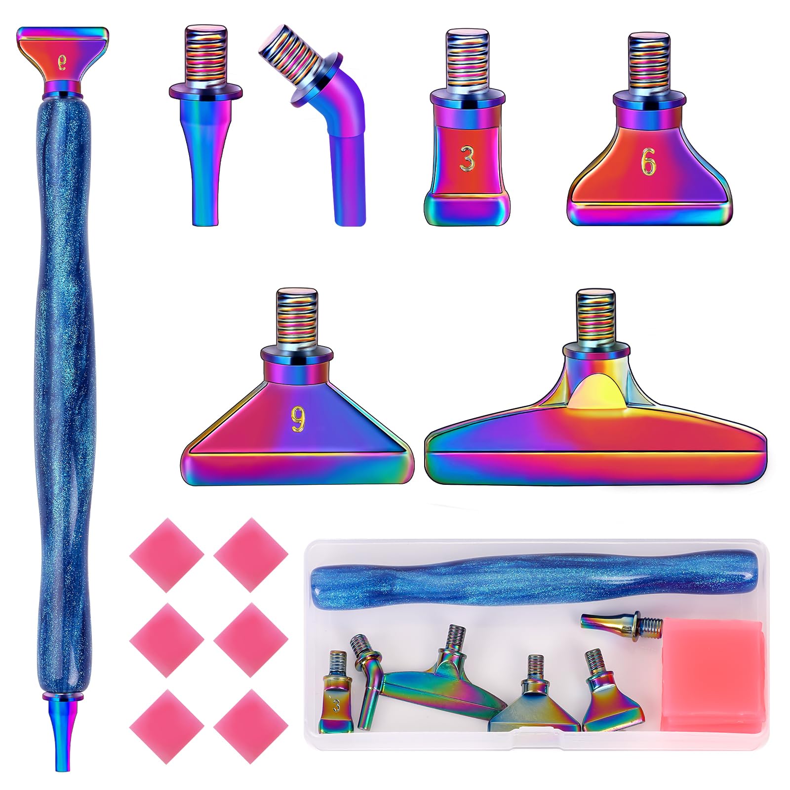 papasgix 14Pcs DIAMOND PAINTING Pens Kits, Glitter Diamond Art Metal Drill Pen Tips with Multi Replacement Pen Heads, 5D DIAMOND PAINTING Accessories Tools for DIY Craft Crystal(Blue Colour)