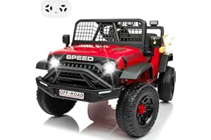Blissride 24V Jeep Power Wheels w/Remote Control, 4WD Ride on Truck Car, 3 Speed, Bluetooth Music, Wide Seat, Spring Suspension, LED Light, Birthday for Boys Girls Toddler (Red)