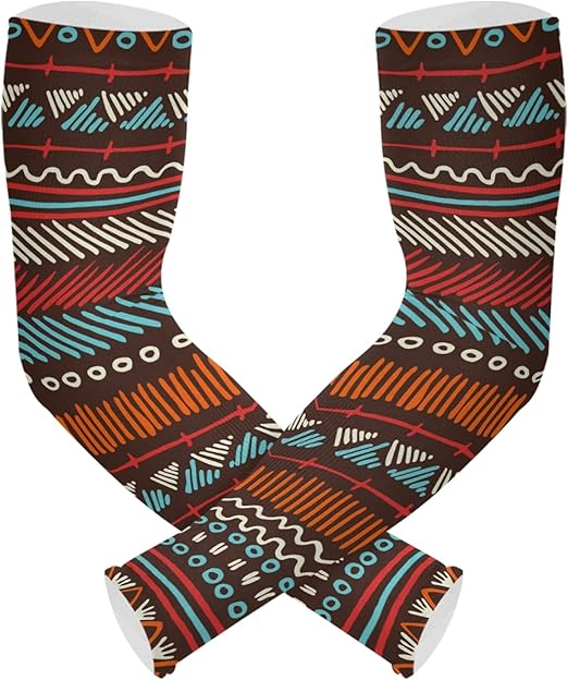 OTVEE Vintage Boho Striped Arm Sleeves 1 Pair, UV Protection Long