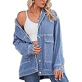 PAODIKUAI Women's Oversized Denim Jacket Casual Long Sleeve Vintage Jean Jacket Top Coat with Pockets