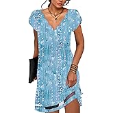 Summer Dresses for Women Petal Short Sleeve V-Neck Beach Dress Floral Print Dressy Casual Sun Dresses