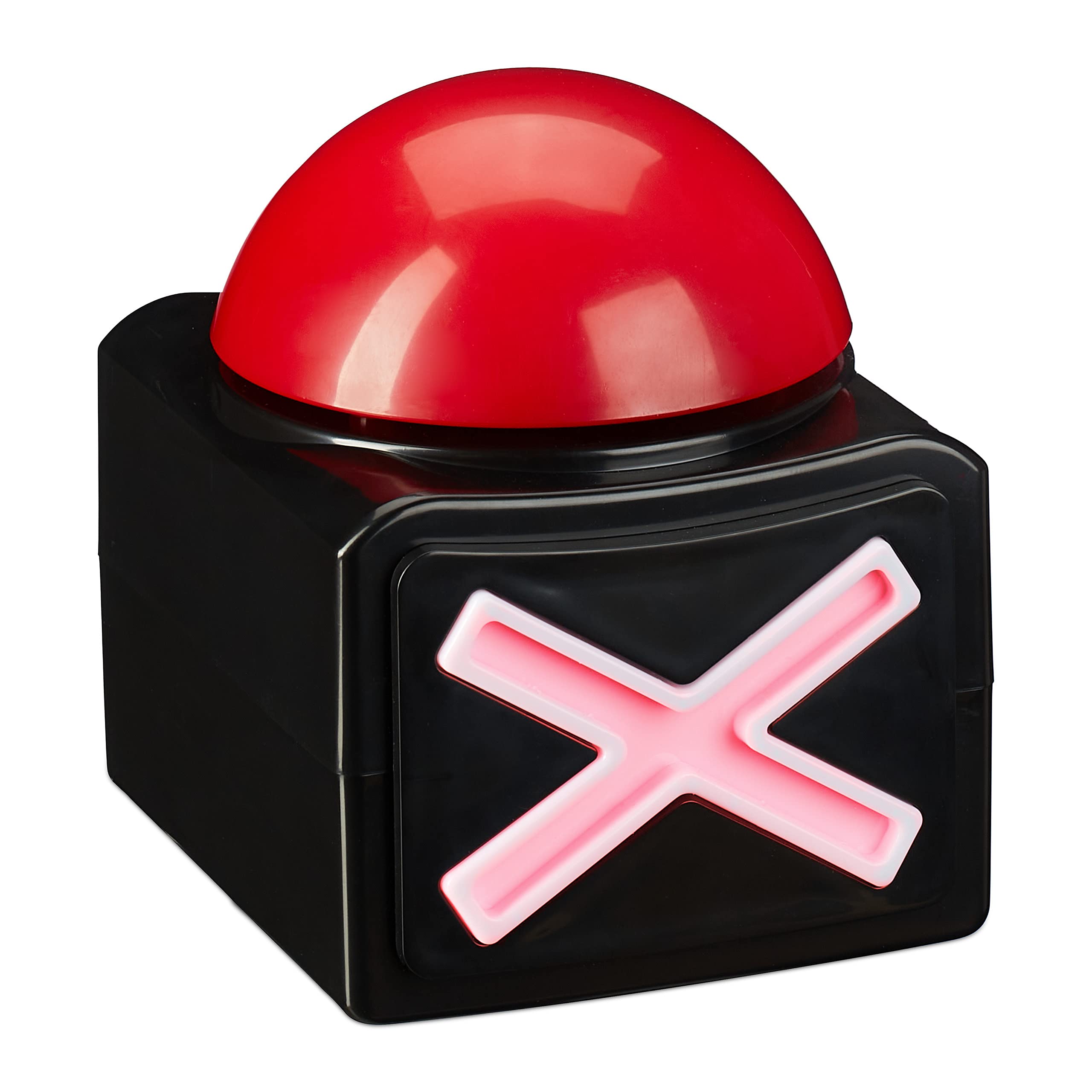 Relaxdays Buzzer, with Sound & Light, Party Accessory for Game Nights, Battery Operated, Quiz Button, Plastic, Red/Black