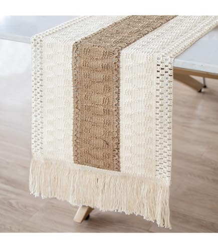 Boho Geometric Table Runner - 13x36 Inch Tribal Teal Cotton Linen Runner For Coffee Tables