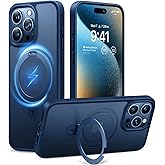 TORRAS Magnetic Ostand for iPhone 15 Pro Max Case, [Military Grade Drop Tested] [Compatible with MagSafe][Build-in Kickstand] Translucent Slim Soft Edge Anti-Fingerprint 6.7" 2023, Blue Titanium