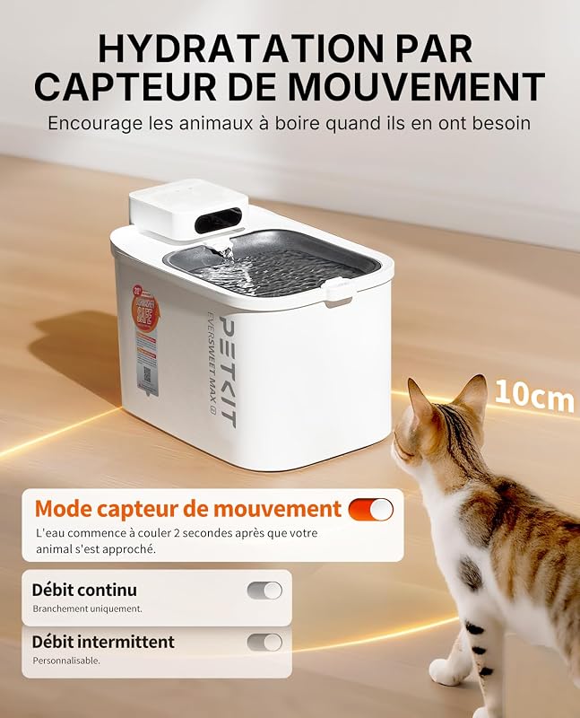 Fontaine à Eau Intelligente pour Chats, 3L sans Fil, Longévité de la Batterie, Modes de Débit Multiples, Ultra Silencieuse 26dB,Facile à Nettoyer, Contrôle Via App Bluetooth Courte Portée